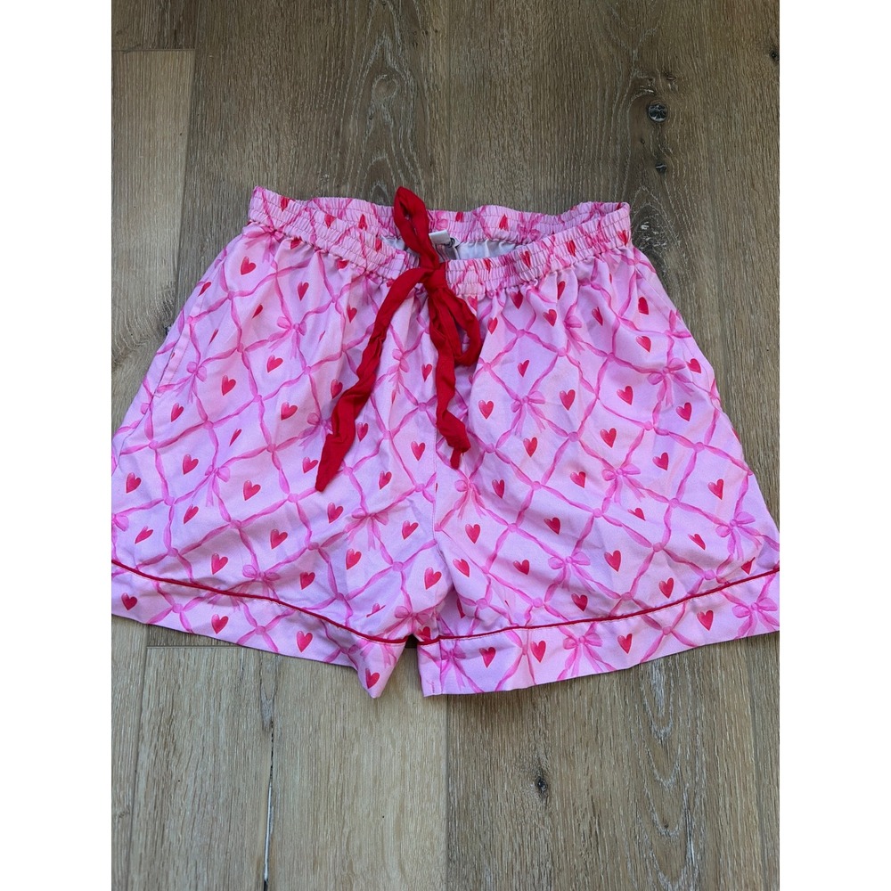 Mud Pie Pink Red Heart Bow Pajama Shorts Valentine Sleepwear Small